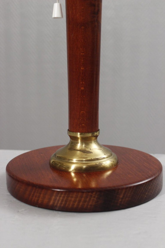 Image 1 of Vintage Mazda-lamp van hout, messing en opaalglas, Art Deco-design, 20e eeuw.