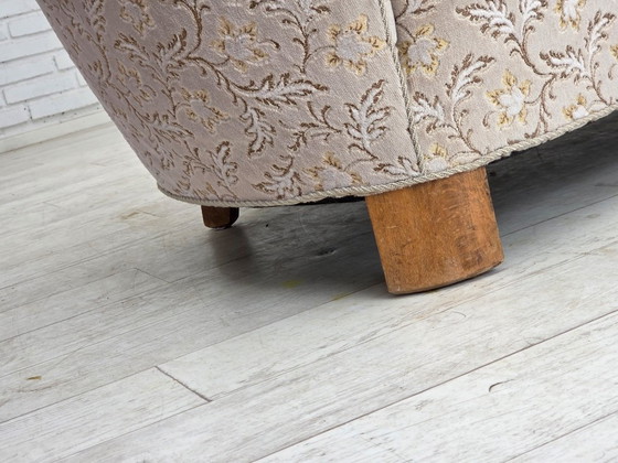 Image 1 of Sofá danés de dos plazas "Banana" de la década de 1970, tapizado original en terciopelo verde claro/gris.