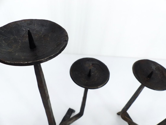 Image 1 of brutalist-candlesticks-fer-forge-artisan-1972-france_pair_brutalist-forged-iron-candlesticks-sculptural