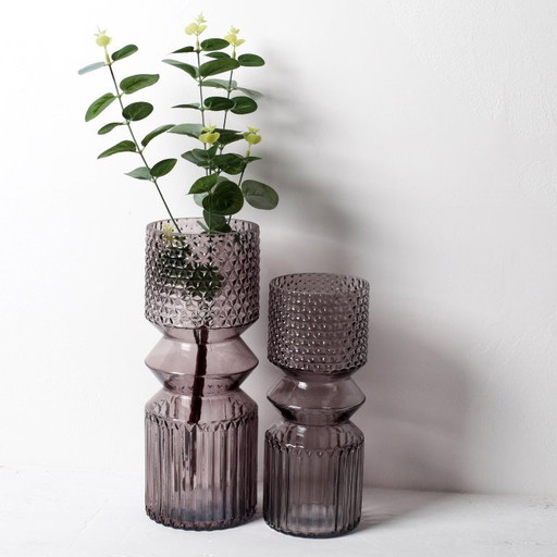 Set of 2 Smoky Purple Glass Vases / Mid-Century Modern Italian Decor / 1990s