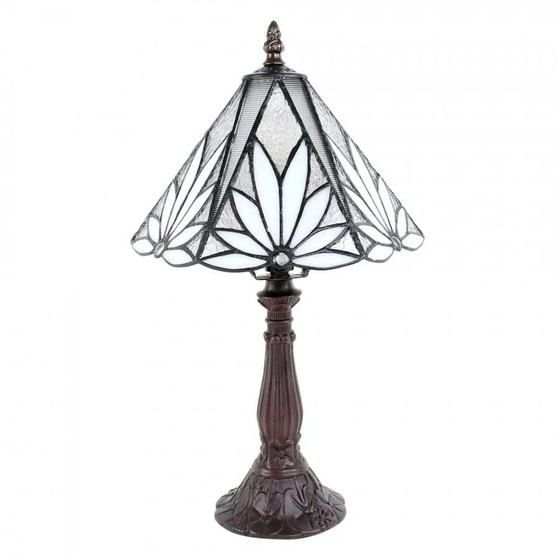 Runde Tiffany Tischlampe, Tischlampen, Kristall, Glas, Weiß, Vintage (Foto 4 von 5)