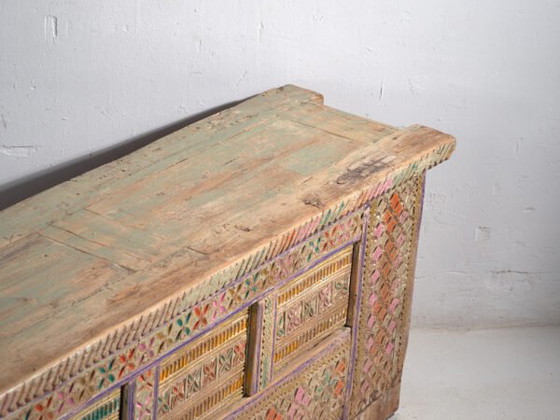 Credenza antica dipinta in legno di pino – Xinjiang, circa 1930 – Credenze con vetrina, Wood (photo 11 of 40)
