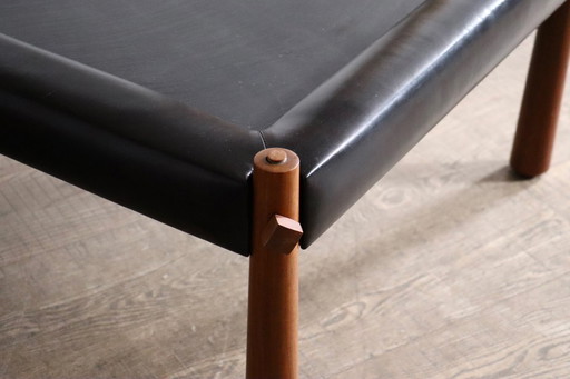 Percival Lafer MP-81 side table in black leather, Brazil 1970s