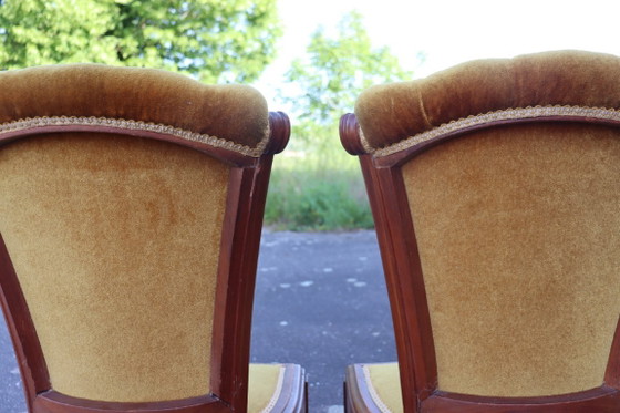 Image 1 of Paire de chaises Art Déco en velours et bois massif