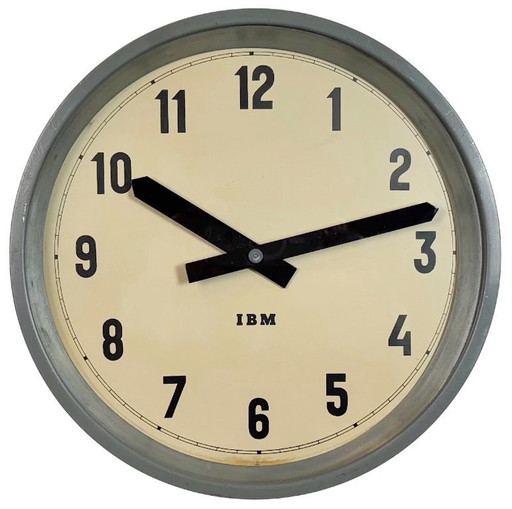 Grey Industrial Factory Wall Clock from IBM, 1950s