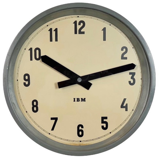 Image 1 of Grey Industrial Factory Wall Clock from IBM, 1950s