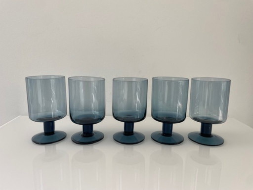 Set of 5 Scandinavian stemmed glasses, blue smoked glass
