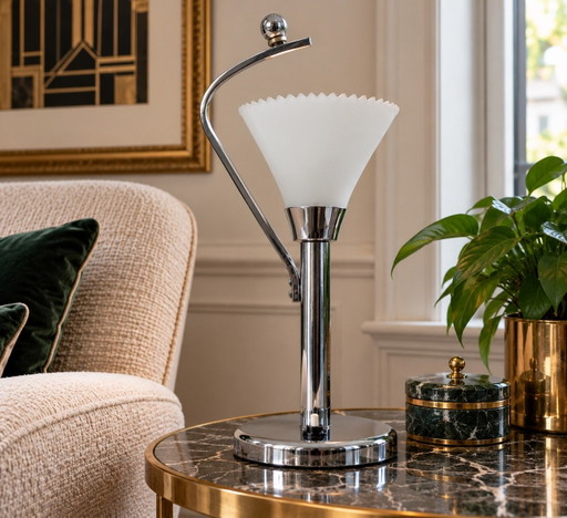 Lampada da tavolo stile Art Déco – cromata – design modernista