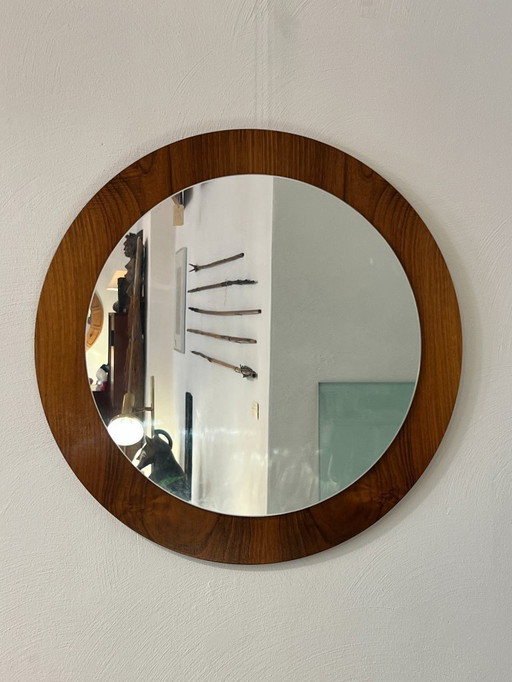 Vintage Danish Teak Mirror, Round, 1970's