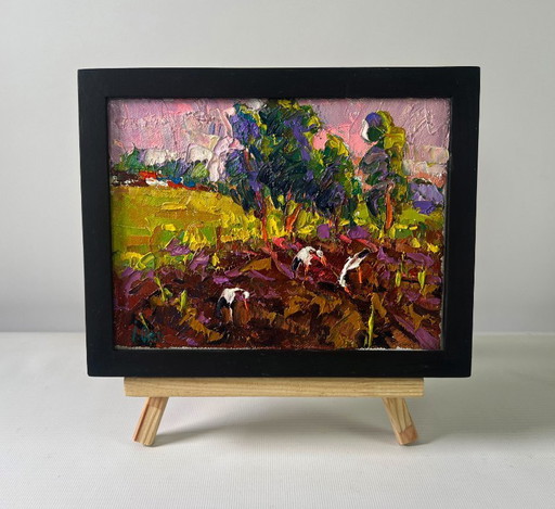 Original Oil Painting Summer Sunset Landscape The un sets and speaks of peace