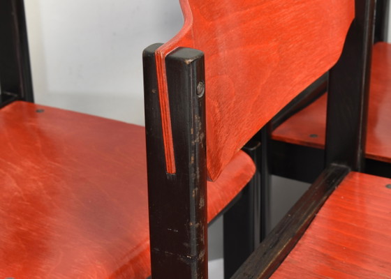14x Italian Postmodern Stacking Chairs in Sottsass Memphis Style - Italy, 1970's, Dining chairs, Metal, Red (photo 15 of 20)