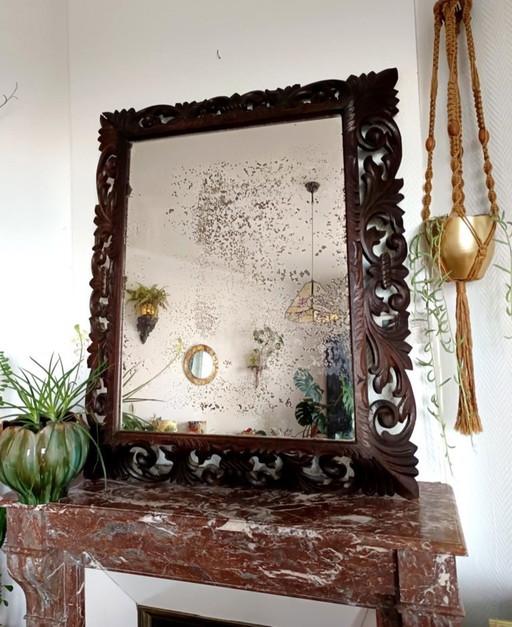 Neo-Gothic mirror in carved oak, circa 1940