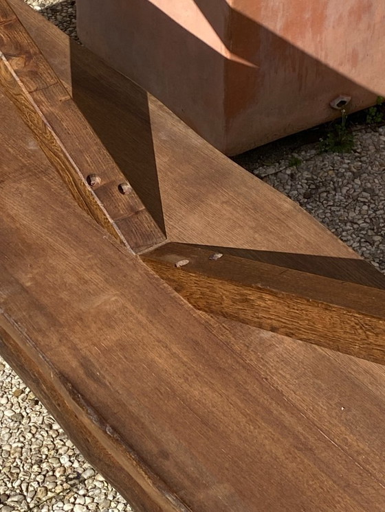 Image 1 of Pair of elm benches for a rustic brutalist farmhouse table, 1950s