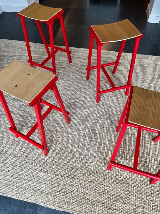 Image 1 of 4x Hay Taburete low in red signal coated steel