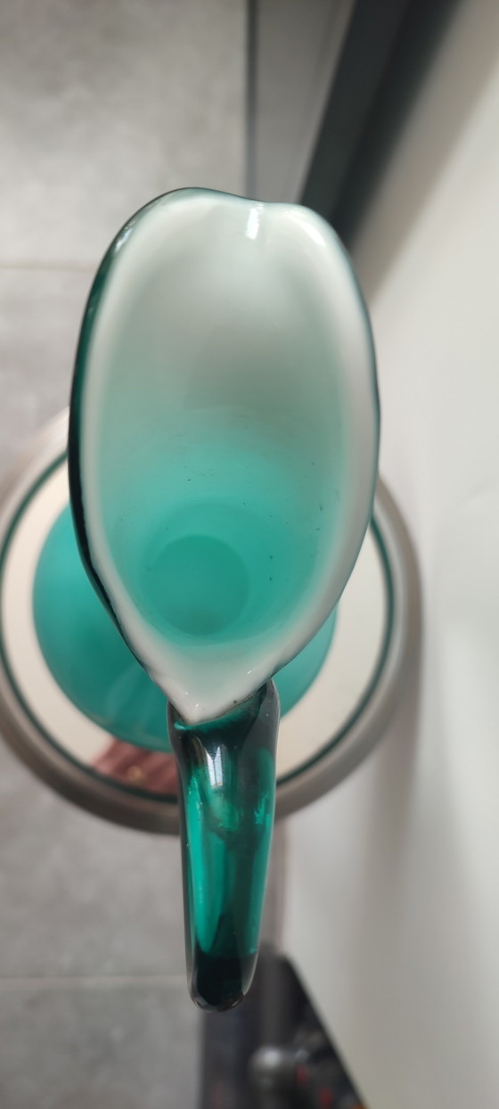 Large Vintage Empoli Double-Sided Glass Vase-Ewer (38 cm) (photo 9 of 15)