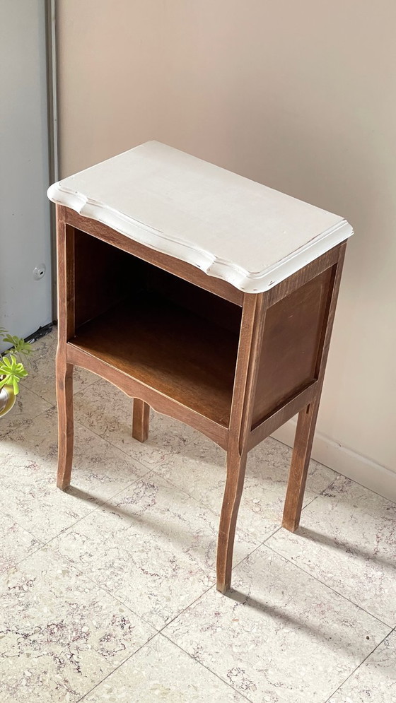 Image 1 of Vintage Wood and White Bedside Table