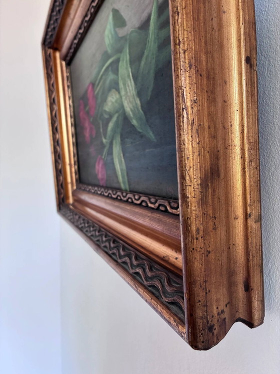 Image 1 of Vintage original flower oil painting, tulips still life art