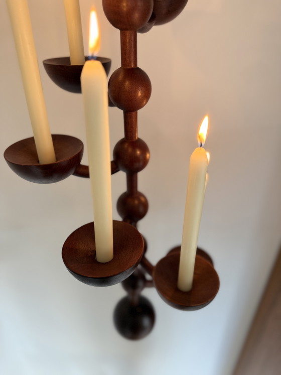Image 1 of Chandelier suspendu vintage danois en teck, années 1960