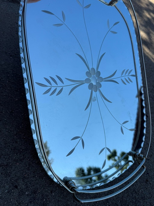 Engraved beveled mirror tray 50s