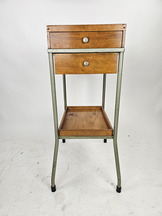 Image 1 of Industrial Metal and Wood Nightstands, Italy Bologna 1960s