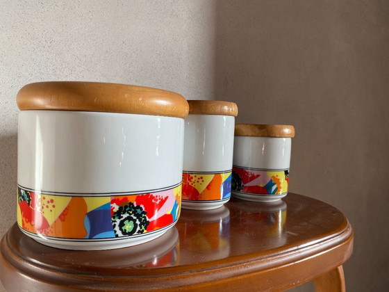 Vintage 1980's Ancap Sona Verona Porcelain Kitchen Canisters – Set of 3 – Italian Pop Design (photo 5 of 8)