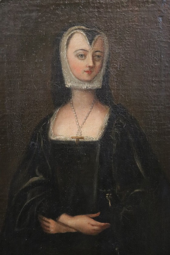 Image 1 of Retrato de una joven renacentista, óleo sobre lienzo, Italia, principios del siglo XVIII