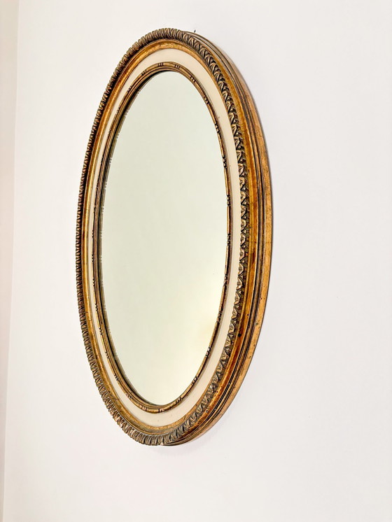 Image 1 of Pair of Oval Mirrors with Gold Finish, Italy, 1950s