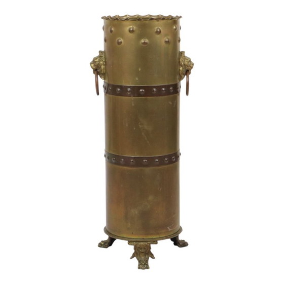 Unieke Obus Paraplubak XL Trench Art 1915 WO1 Leeuwenkoppen – Brass, Vintage (photo 11 of 25)