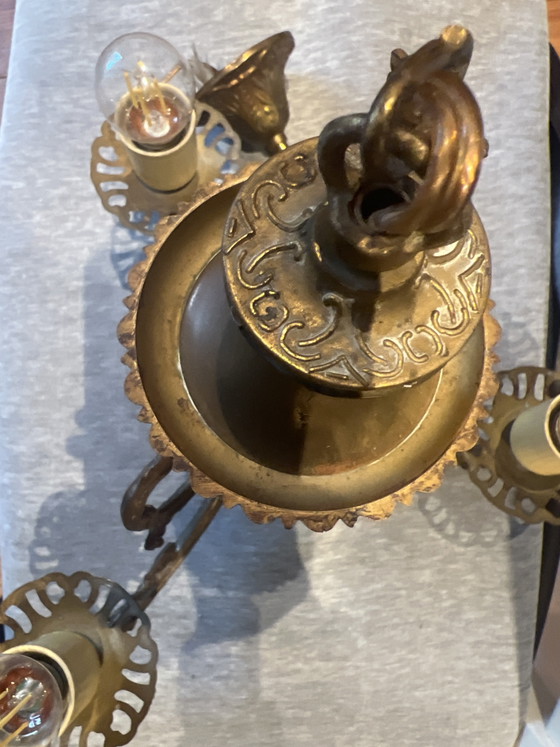 Image 1 of Lampadario vintage in ottone con 3 luci