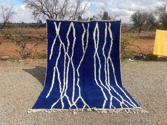 Marokkaans blauw gedecoreerd vloerkleed 200cmx300cm – Vloerkleden en tapijten, Wool, Bohemian (photo 2 of 10)