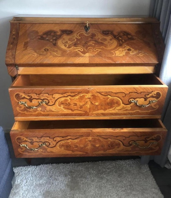 Antique Style Secretaire with Fine Inlaid Wood – Desk, Brass (photo 4 of 5)