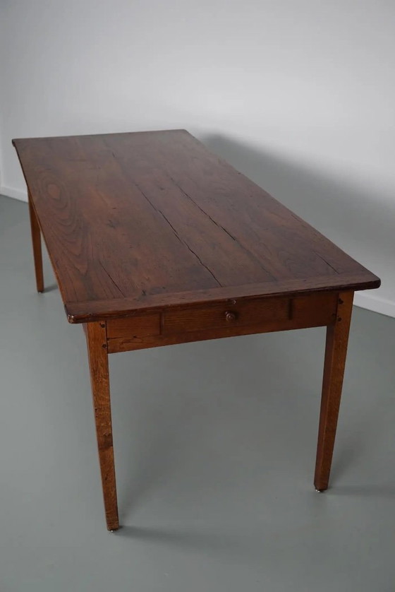 Image 1 of Antico tavolo da pranzo rustico francese in rovere, inizio XX secolo