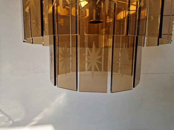 Image 1 of Lámpara de araña en cascada de cristal ahumado estilo Regency