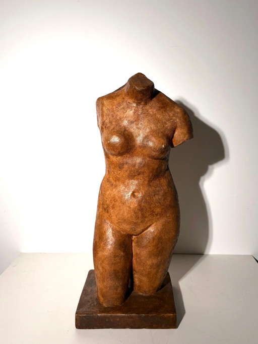 C. Eeckhout – Sculpture de Torse Féminin sur Socle Rectangulaire