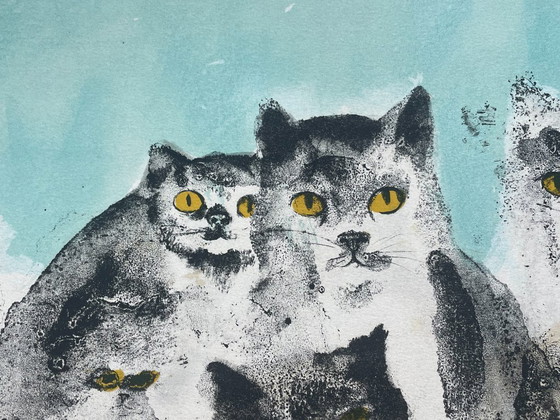 Image 1 of Leonor Fini – Gatos, litografía rara sobre papel Rives, circa 1970