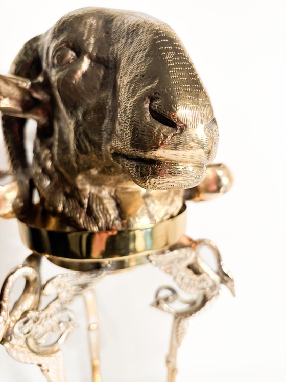 1970s Gilded Bronze Ram's Head Sculpture with Pedestal – Brass (photo 11 of 11)