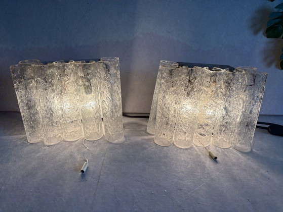 Image 1 of Vintage set Doria Leuchten wandlamp ijsglas tubes jaren 60