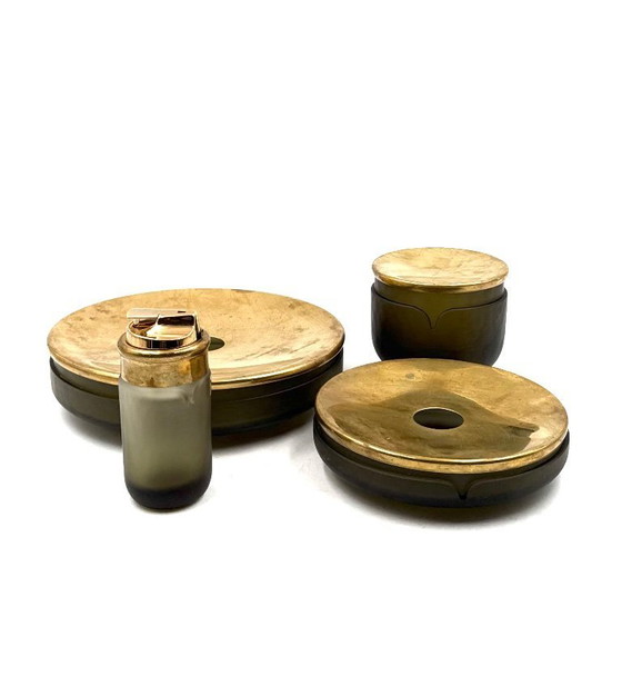 Image 1 of Yellow Murano glass smoking set, VeArt, Italy 1970