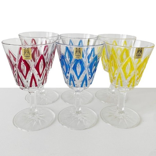 Set of vintage VMC France Reims champagne glasses Harlequin 1960's new