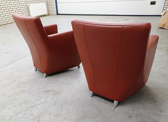 Image 1 of Leolux Dolcinea Sessel (2 Stück) Leder Senso 4100 Rust Alu poliert Stuhlbeine