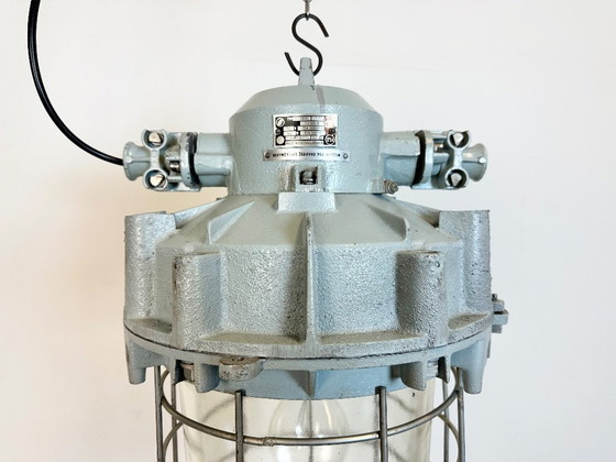 Image 1 of Large Grey Industrial Bunker  Light with Iron Cage from Elektrosvit, 1970s