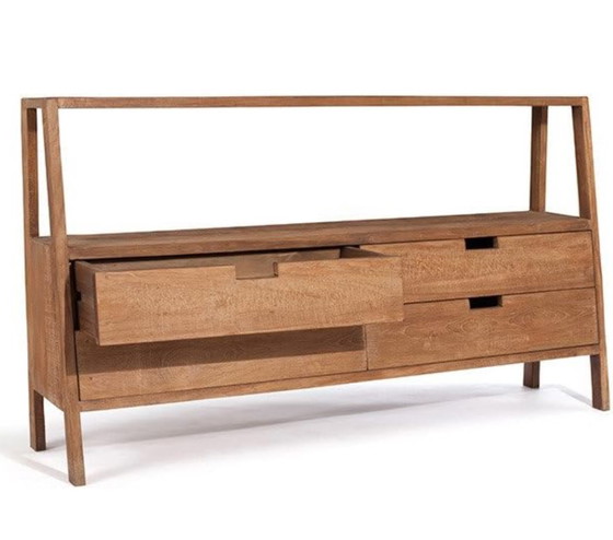 Image 1 of LOMBOK Sumatra brede boekenkastladder, gerecycled teakhout, bruin, 150 x 38 x 85 cm