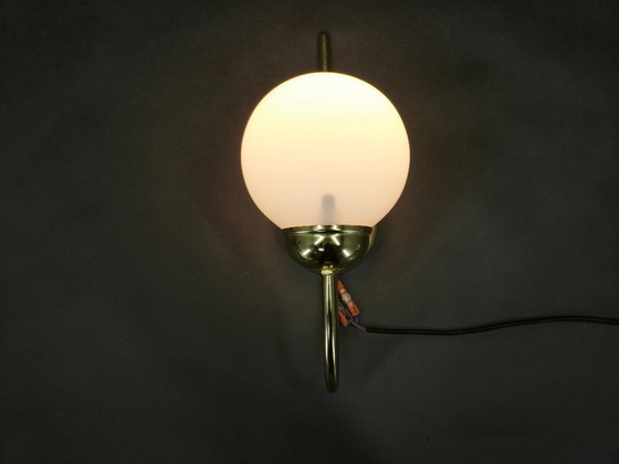 Image 1 of Set aus drei Wandleuchten aus Kamenický Šenov aus Messing und Opalglas