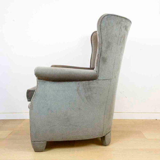 Image 1 of Fauteuil à oreilles en velours vintage, 1970