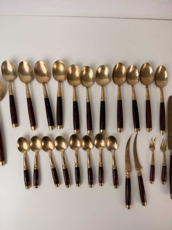 30-piece Vintage Danish Scandinavian Cutlery 1960 – Cutlery Sets, Gold, Wood (photo 5 of 10)