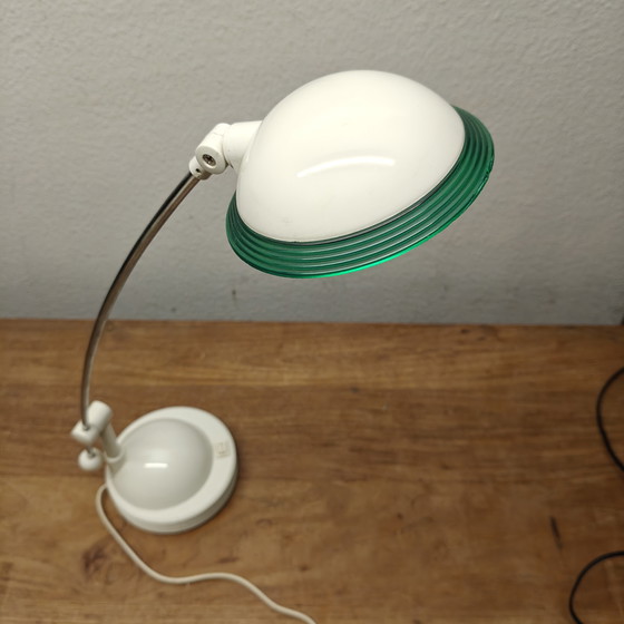 Image 1 of Postmodern desk lamp by Massive – white with green rim – 1990s