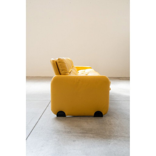 Vintage yellow leather seating set by Ammannati and Vitelli for Brunati, Italy 1970