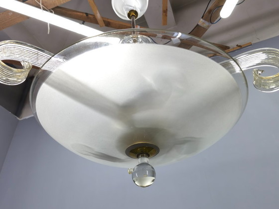 Image 1 of Art Deco kroonluchter van glas en messing, Tsjechoslowakije, jaren 1940