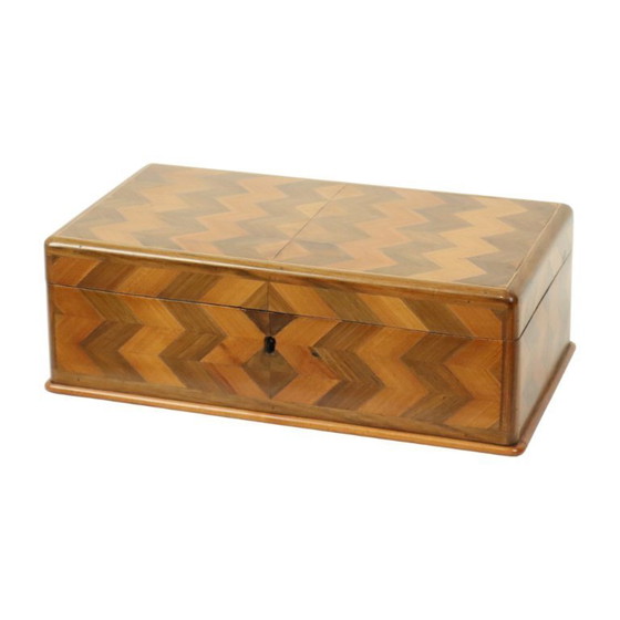 Image 1 of Schmuckkästchen aus Holz, Chevron-Muster, Art Deco