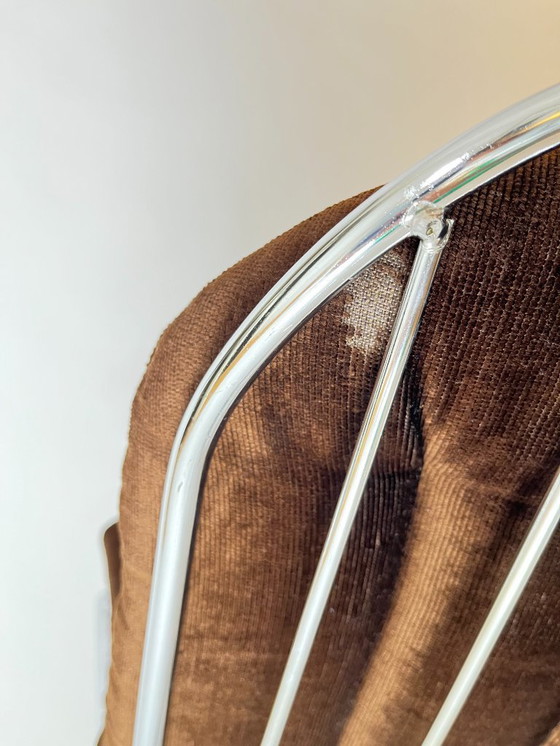 Image 1 of 1/2 sedie da pranzo vintage in metallo con cuscini in velluto marrone, Italia, 1970